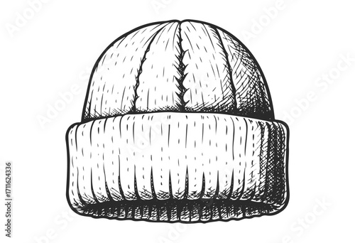 Hand-drawn winter knitted beanie illustration - stock vector