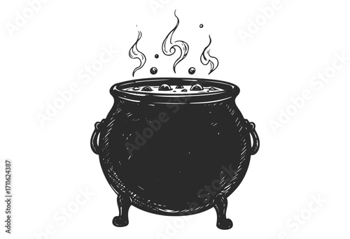 Vintage cauldron with steam and bubbling liquid illustration - stock vector