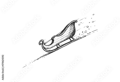 Vintage hand-drawn sleigh on snowy slope in motion - stock vector