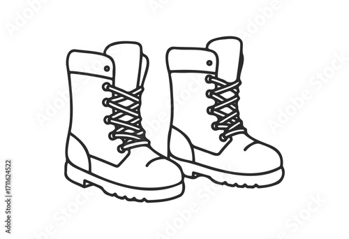 Monochrome outline of hiking boots with laces - stock vector