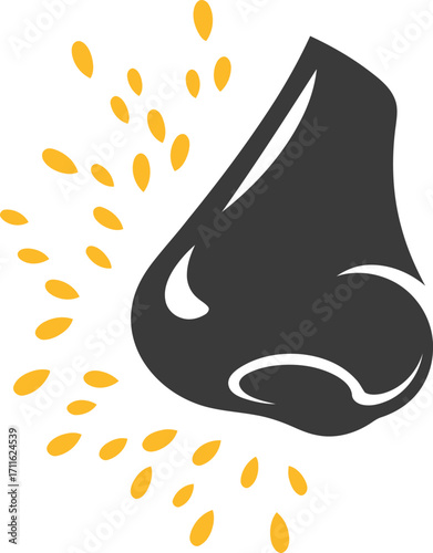 A stylized graphic of a nose, emitting a burst of particles, suggesting the sense of smell or a strong aroma.