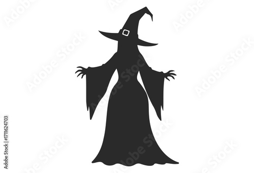 Silhouette of a witch in pointed hat halloween theme - stock vector