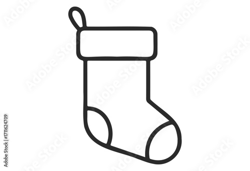 Black and white christmas stocking outline with hanging loop - stock vector