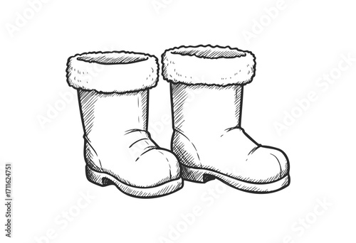 Sketch of winter fur-lined boots with thick soles - stock vector