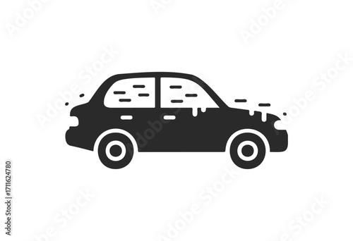 Monochrome dripping cartoon car silhouette - stock vector
