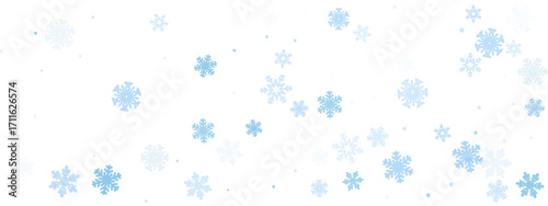 Snowflake background. Blue frozen flake pattern on white. Winter falling crystal star ornament decor. Cold season abstract sky with frosty elements. Vector illustration.