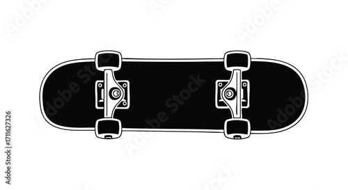 Black and white skateboard graphic for active lifestyle, urban sports, street art, and design
