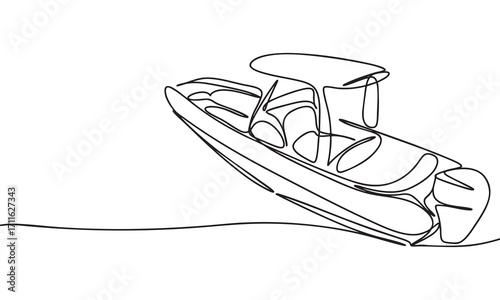 Line drawing of a motorboat on water