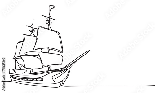 Line drawing of a sailboat sailing on the sea.