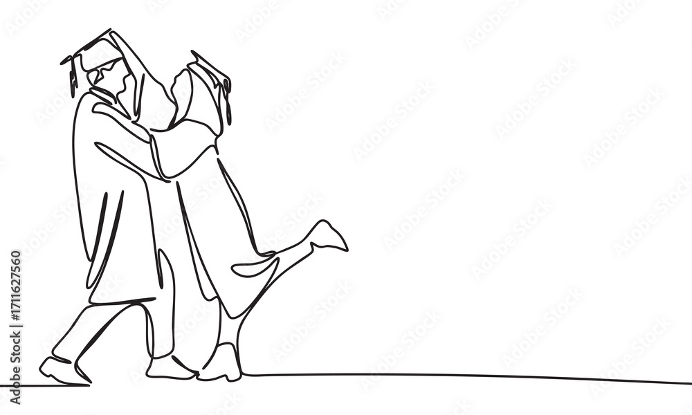 Fototapeta premium Graduation Celebration Line Art of Two Graduates