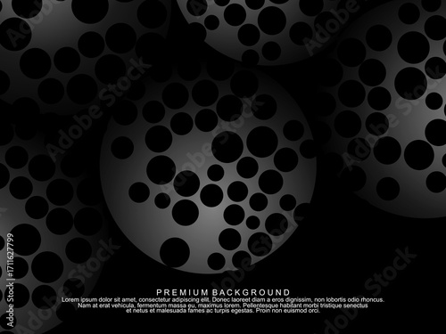 Black background with gradient black 3D abstract ball pattern with hole texture, suitable for digital technology themes, modern, etc.