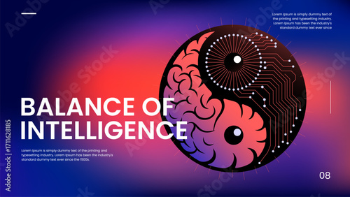 Balance of Intelligence - Human Brain and AI Yin Yang Illustration