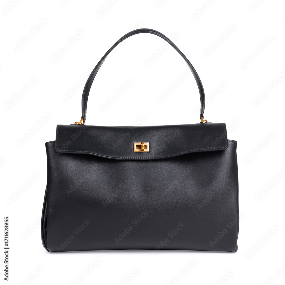 Naklejka premium Unbranded leather black women's medium-sized bag, isolated on white background, front view