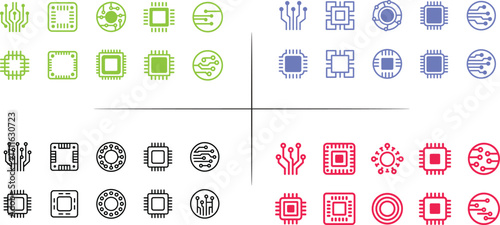 Circuit board icon set. Vector graphic illustration. Suitable for website design, logo, app, template, and ui.