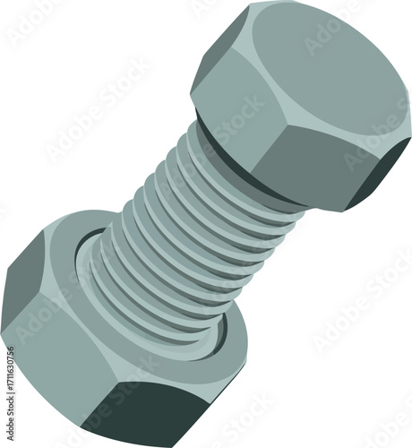 Metal bolt and nut fastener isolated industrial hardware vector