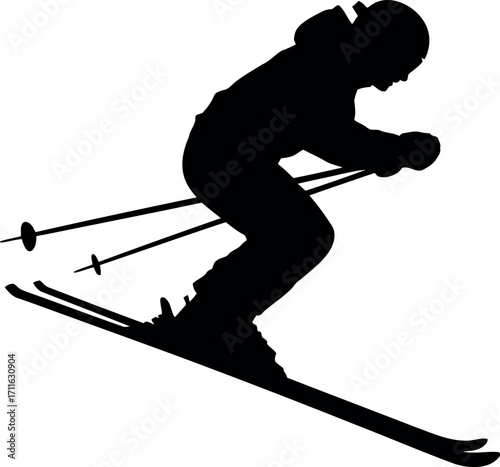 Dynamic silhouette of a downhill skier in action vector
