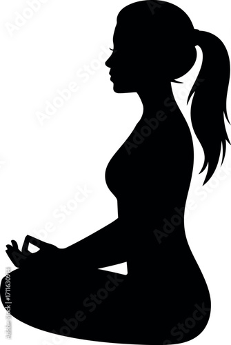 Silhouette meditation woman zen pose yoga calm mindful silhouette vector