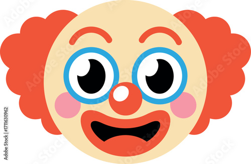 Joyful cartoon clown face expressive happy emotion flat design vector