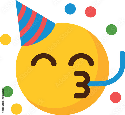 Happy birthday emoji kiss party hat blowout celebration joyful emotion vector