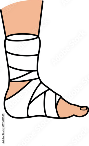 Ankle injury bandaged for support and healing vector