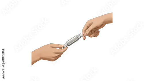 Advanced Global Data Transfer: Secure USB Handover Across International Boundaries, illustration,vector,with white Transparent background