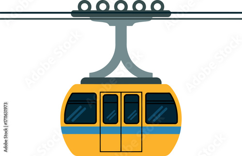 Modern yellow cable car gondola transporting passengers on sky lift vector