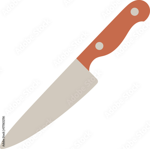 Chef knife orange handle isolated kitchen utensil cooking food prep vector