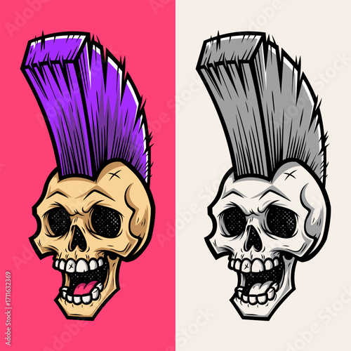 Punk Rock Skull with Mohawk Hair
