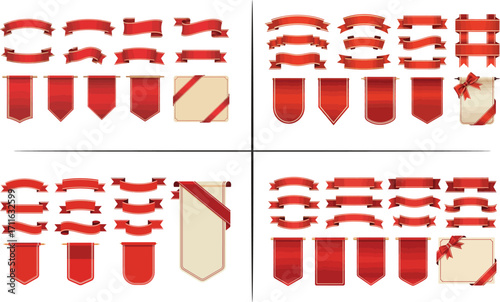 set of red ribbon banner design material
