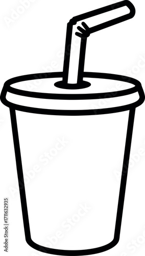Hand drawn soda cup with straw simple line art beverage icon vector