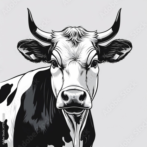 Black and White Cow Head Vector Illustration