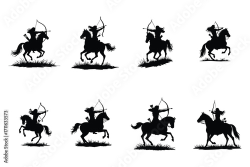 set of horses silhouettes
