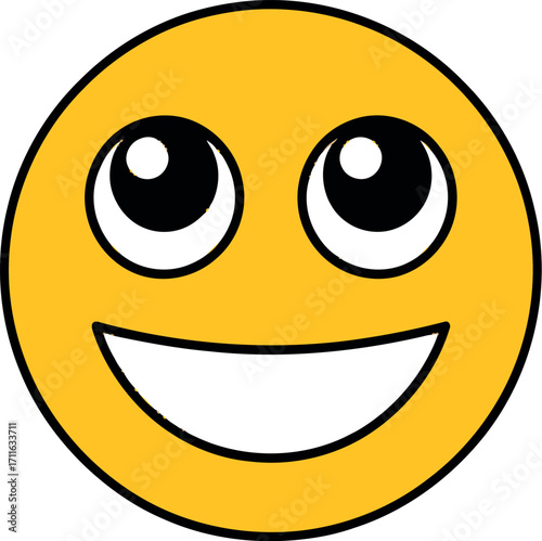 Joyful smiling emoji looking up with wide happy grin vector