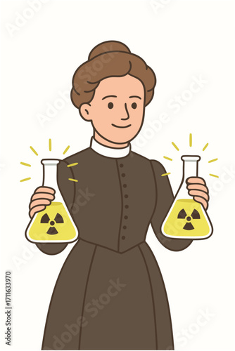 Marie Curie Pioneer in Radioactivity, Inspiring Scientist Holding Beakers