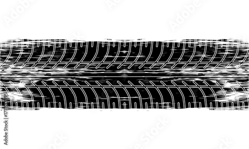 Tire trace track. Abstract wheels braking distances, tread silhouettes brushes. Isolated car or motorcycles vector trails
