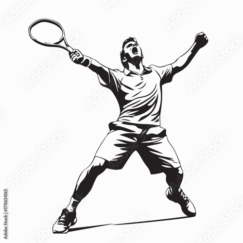 Tennis Player Celebration Silhouette Vector Illustration on white background