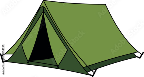 Modern green tent camping outdoors adventure travel gear vector