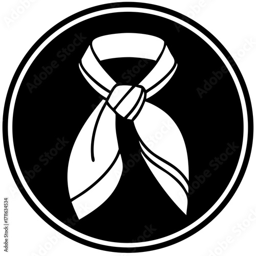 Silk scarf folded in sketch style on black circular background  