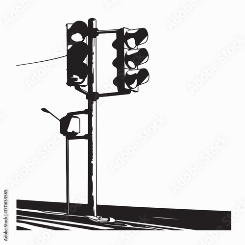 Traffic Light Silhouette Vector on Road with Simple Design