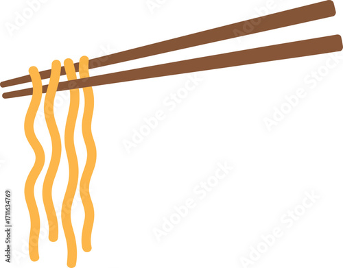 Chopsticks holding steaming noodles asian food illustration vector