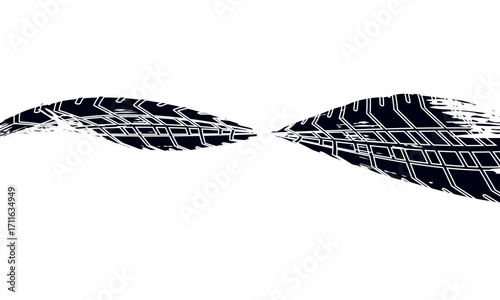 Tire tread marks, wheel textures, tire marks - car racing, motocross, drift, rally, off-road and others. Vector black isolated texture in grunge style with splashes.eps10