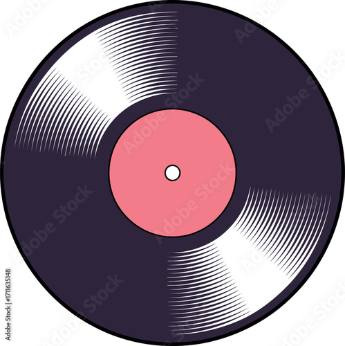 Retro vinyl record music disc pink center detail vintage audio analog vector