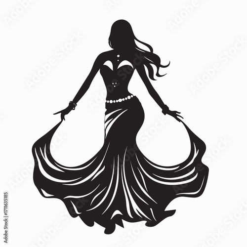 Valokuva Bellydance Dancer Silhouette Vector Illustration on white background