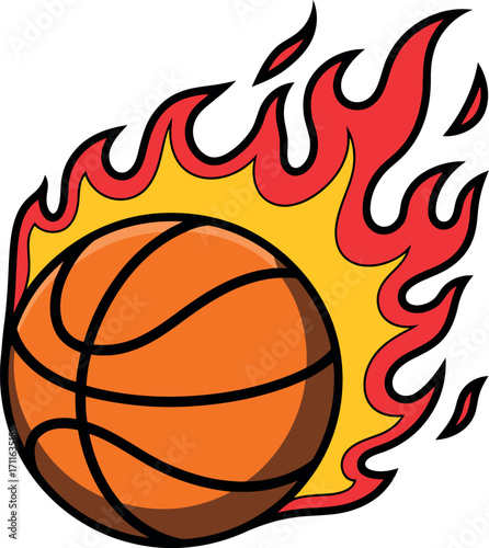 Flaming basketball fiery dunk ball sport competition action dynamic vector