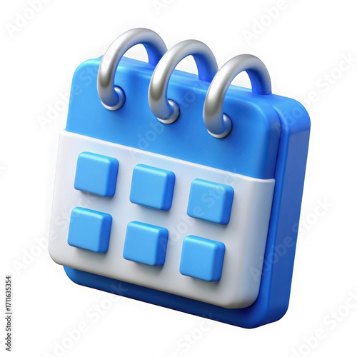 3d calendar icon with blue and white design isolated on transparent background