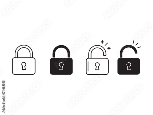Four padlock icons representing security and unlocking concepts in a clean design