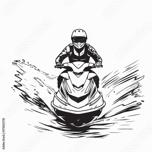 Jet Ski Rider Riding Watercraft Front View Vector Image on white background