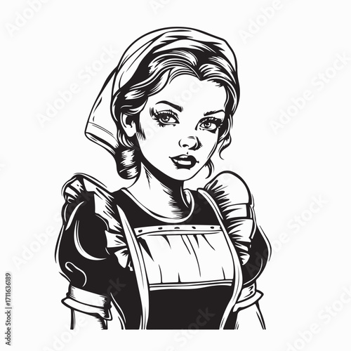 Classic Maid Character in Traditional Uniform Vector Illustration