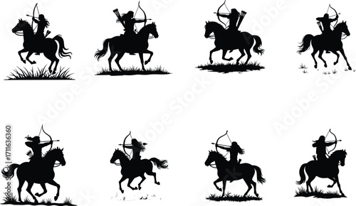 set of horses silhouettes
