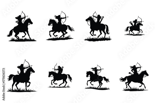 set of horses silhouettes